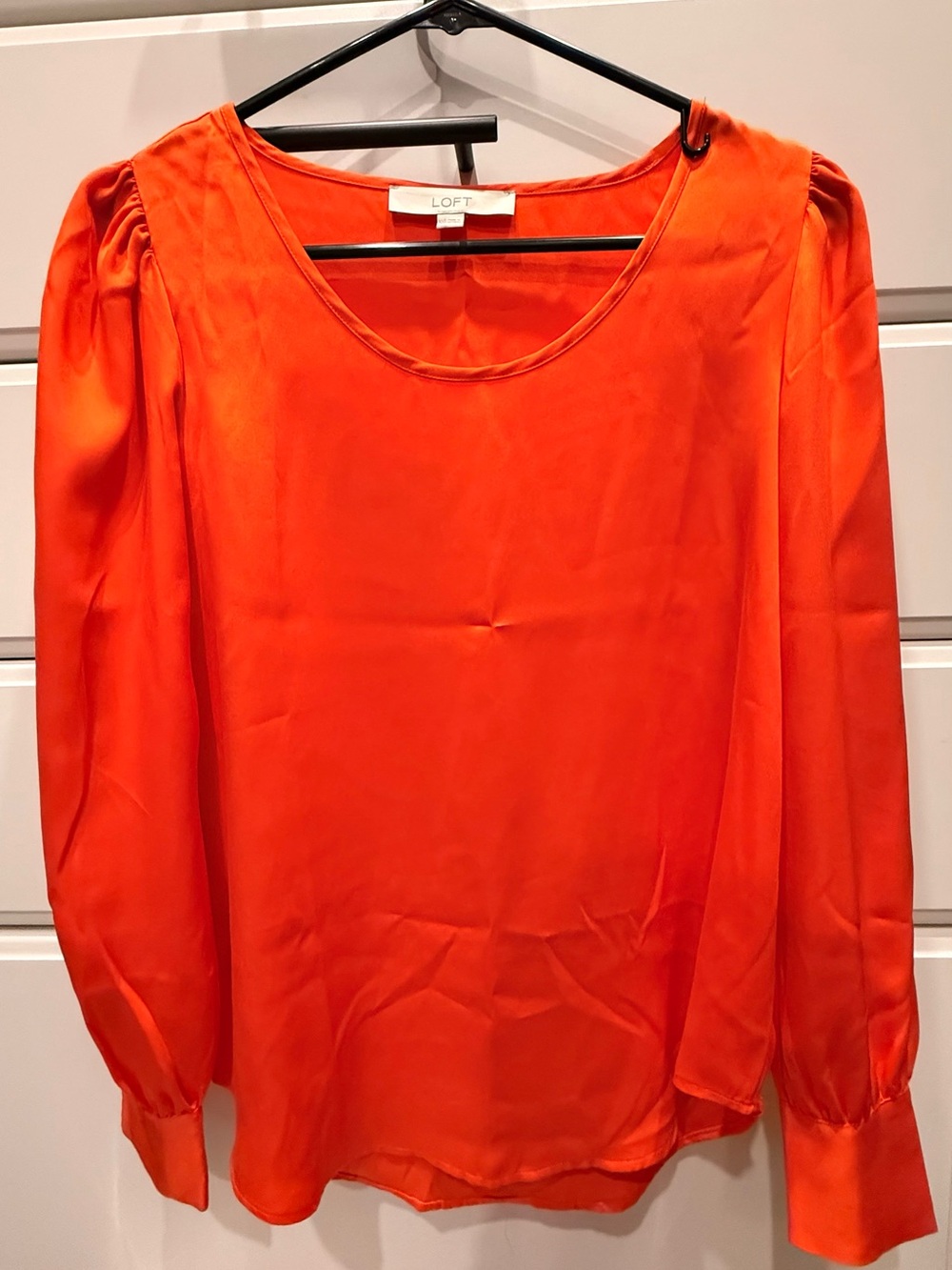 LOFT Bright Orange Long-Sleeve Puff Shoulder Blouse